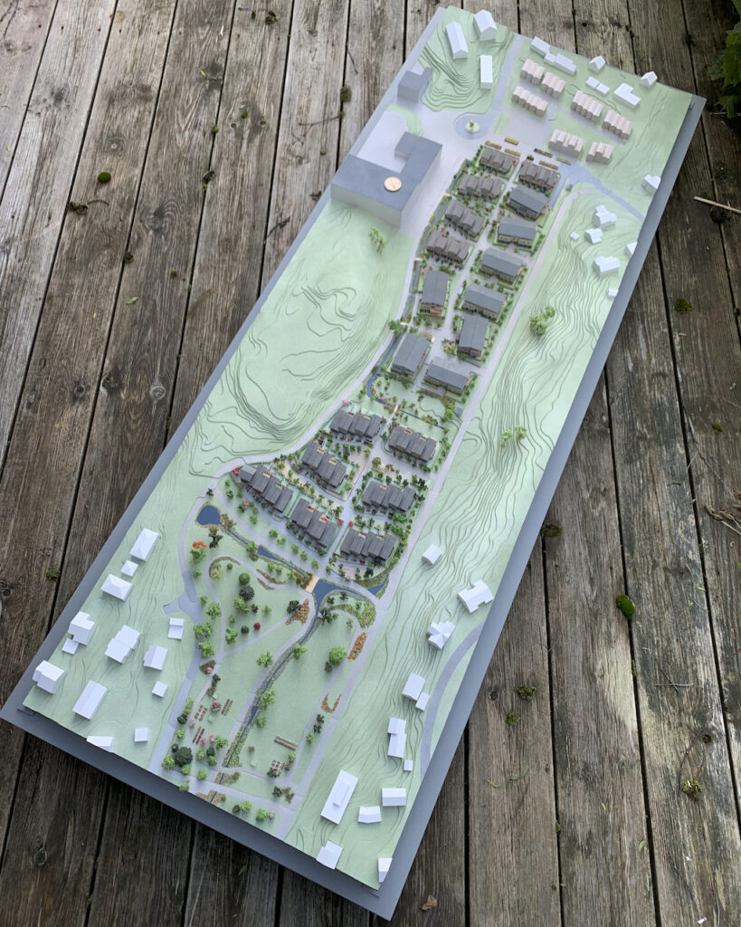 Modell av Ballerud hageby i skala 1:400. Laget av Skalpell Modellverksted.
