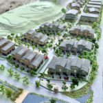 Modell av Ballerud hageby i skala 1:400. Laget av Skalpell Modellverksted.